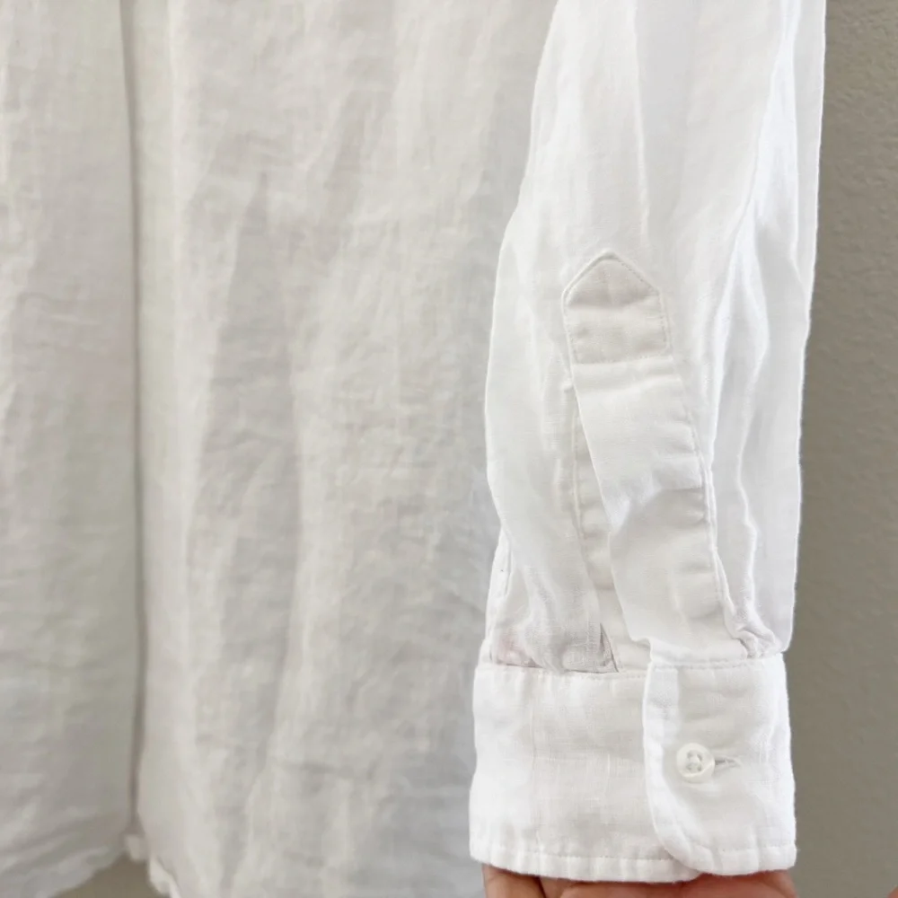 Frank and Eileen Hunter Linen Shirt Dress Med White Long Sleeve Casual Coastal - Picture 9 of 13